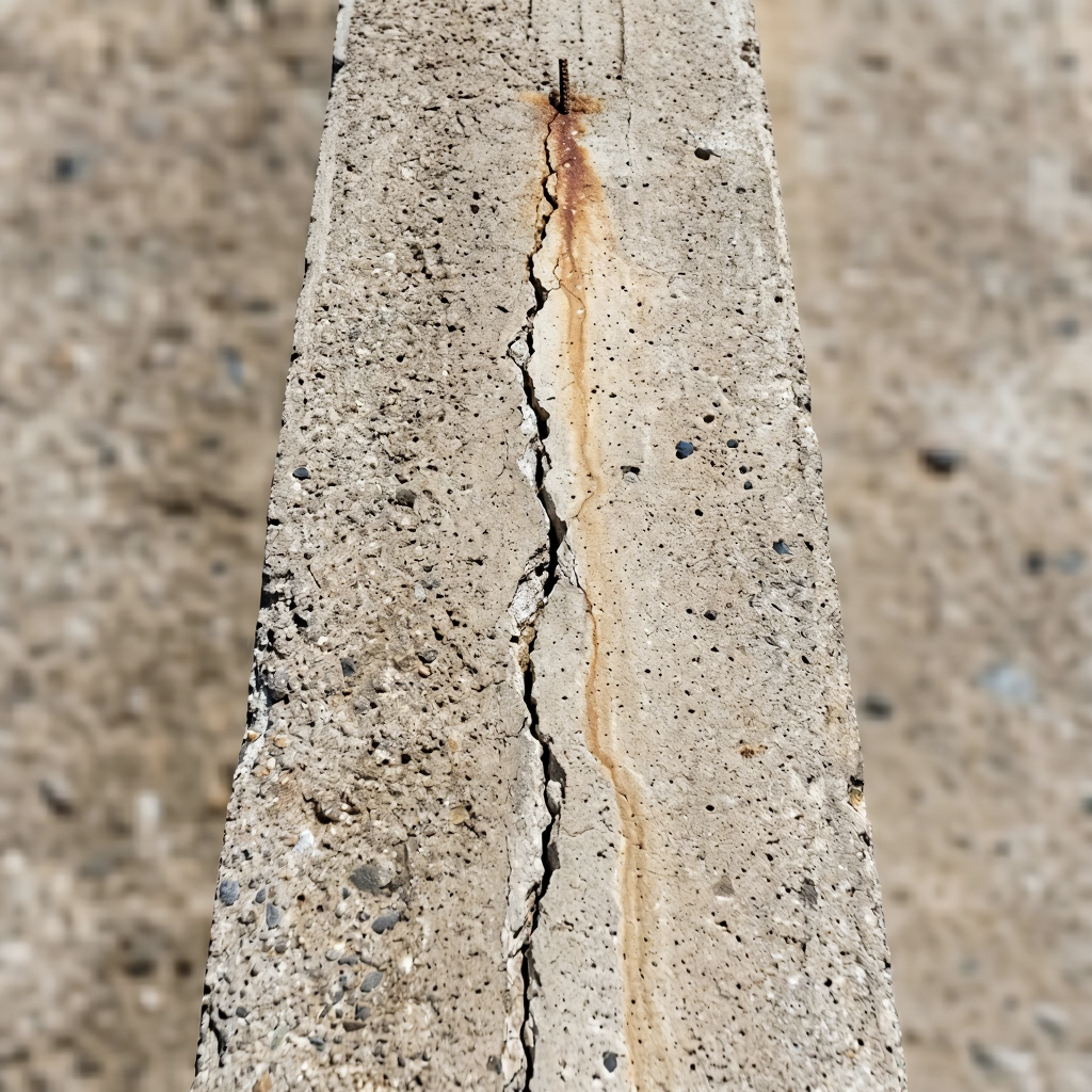 Fissura longitudinal por corrosão de armadura no concreto